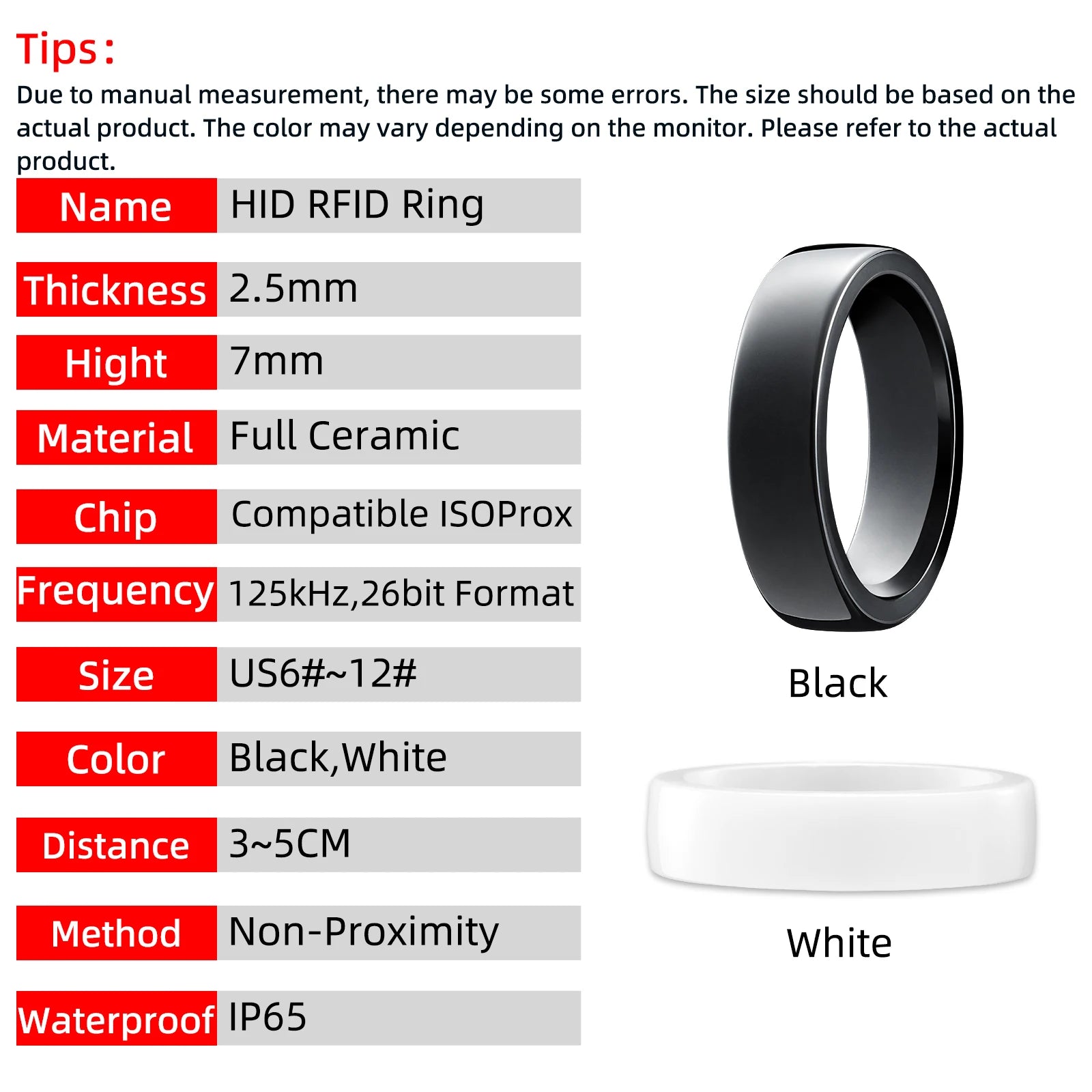 125kHz RFID Access Control Ring - H10301 26-Bit Proximity Wearable Tidesmit