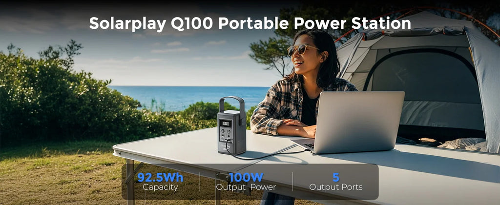 SOLARPLAY Q100 Portable Outdoor Power Station 25000mAh Battery 100W USB-C Output Solar Charging Emergency Power Supply for Camping Travel Outdoor Activities