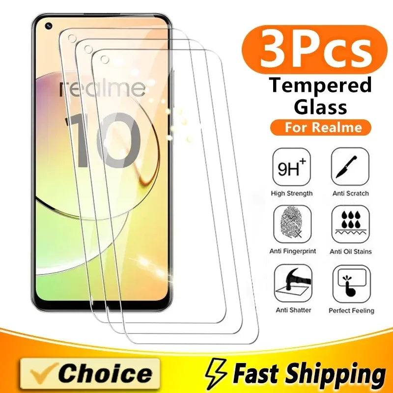 Realme Tempered Glass Screen Protector - 9H Hardness 3 Pack 3Pcs Tempered Glass High Definition Tidesmit