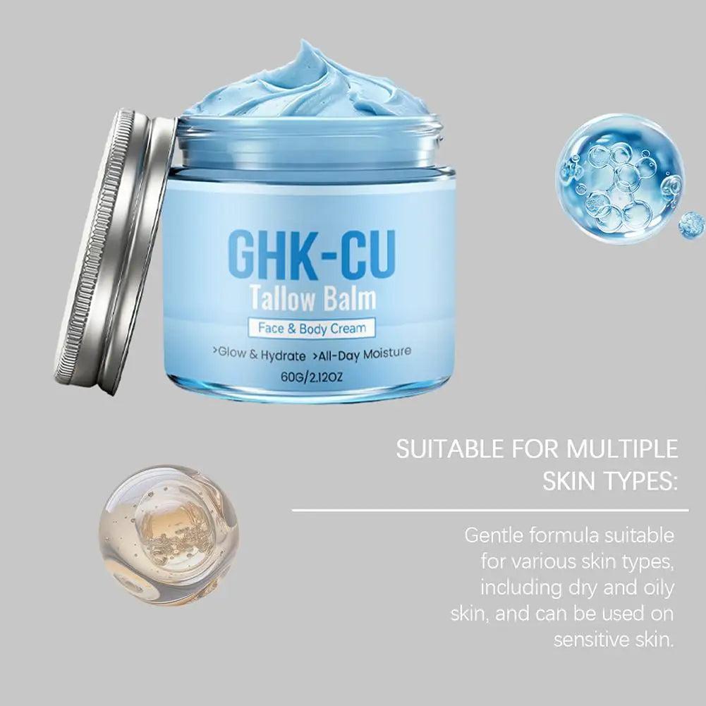 Natural GHK CU Copper Peptide Tallow Balm Blue Cream Deep Hydrating Brightening Moisturizer For Face And Body Dry Sensitive