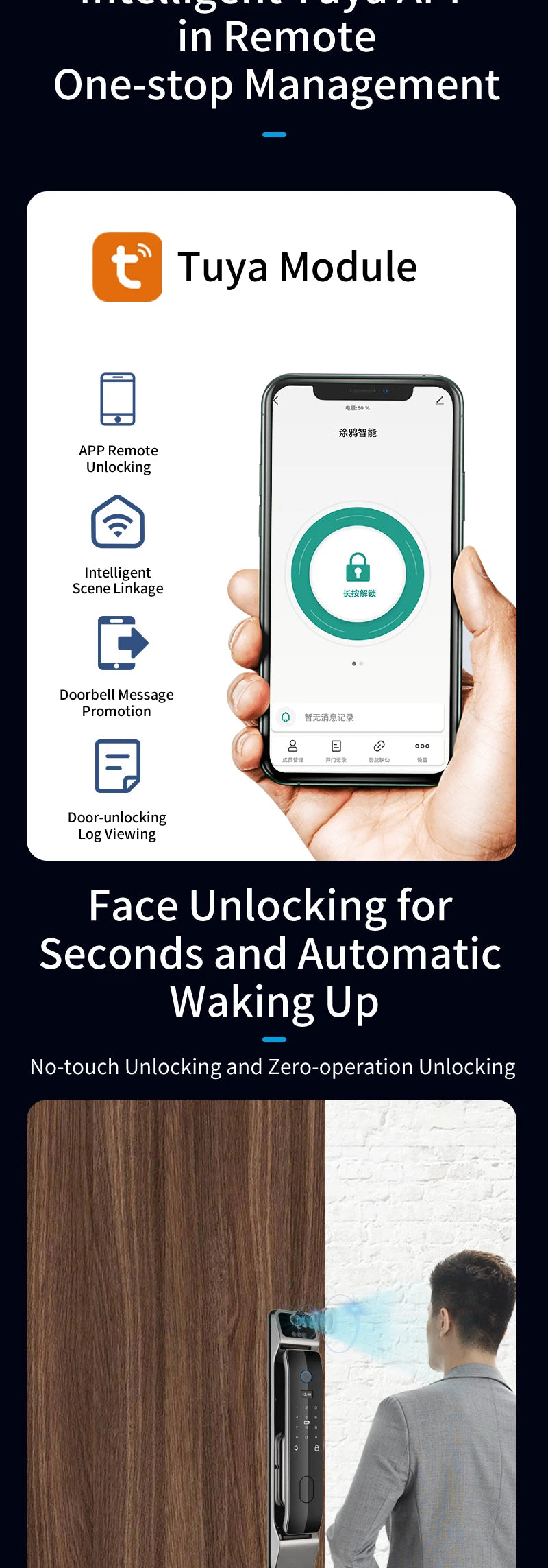 Tuya Smart 3D Face Door Lock Security Face & Camera Monitor Intelligent Fingerprint Password Biometric Electronic Key Unlock