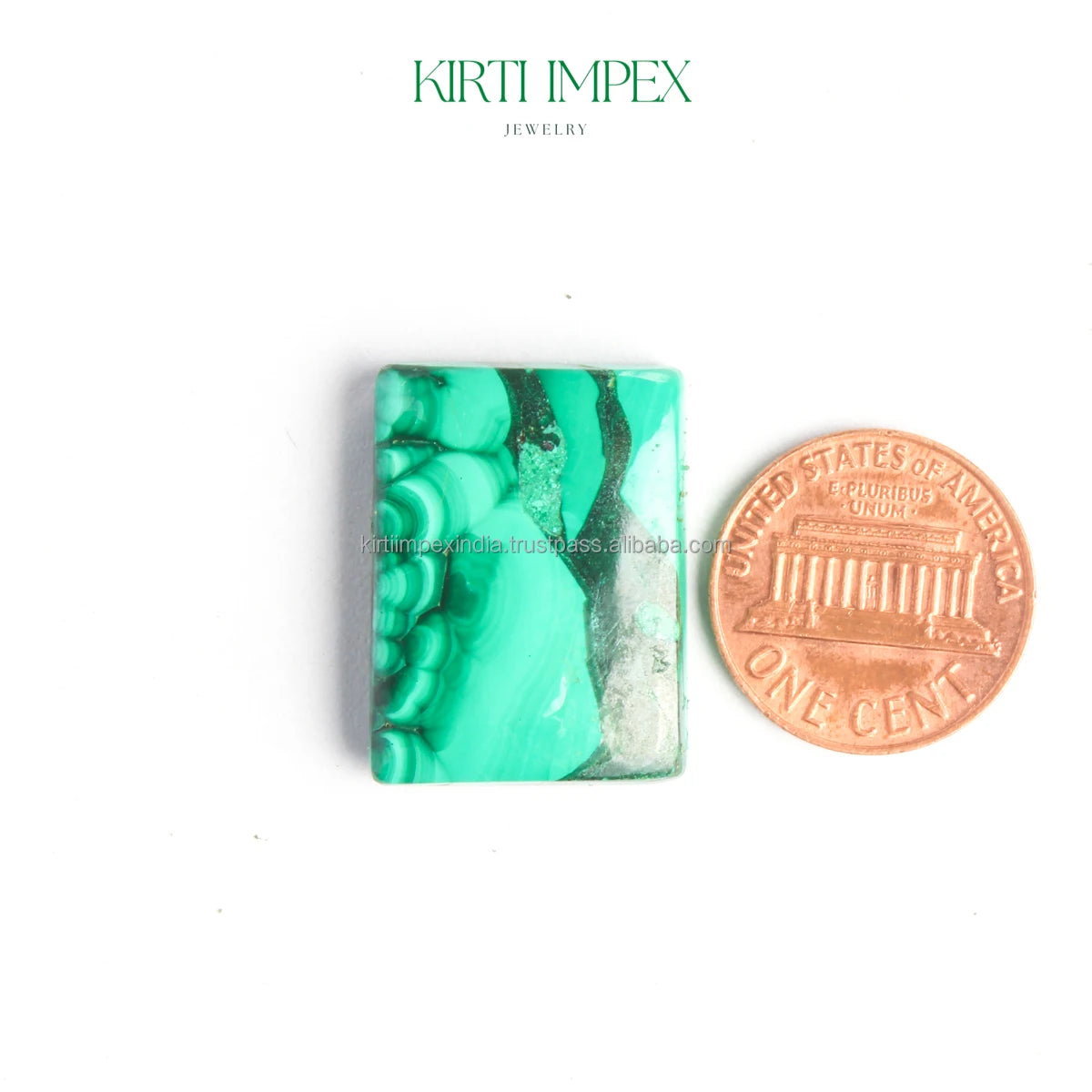 Single green malachite square cabochon with natural stone veining, loose gemstone for DIY