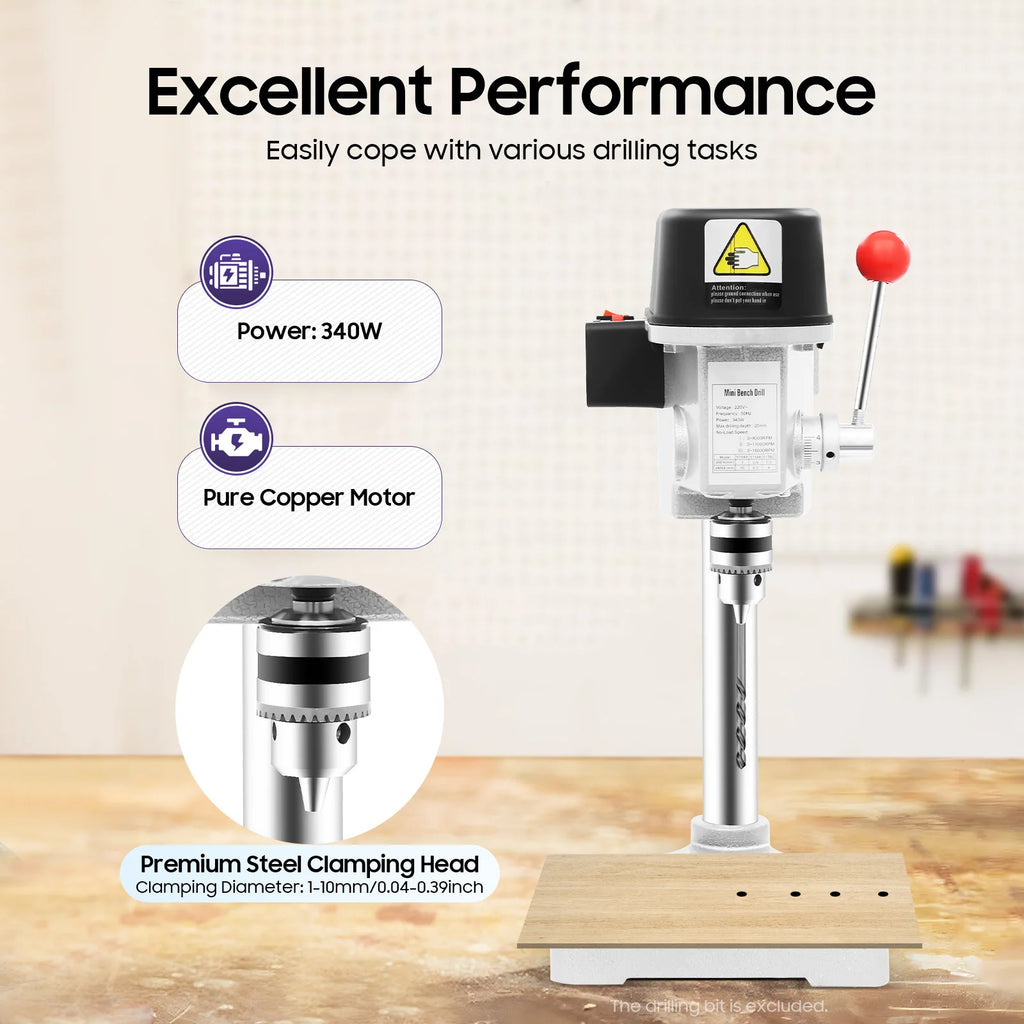 Corded Mini Table Drill Press Stand 340W 16000rpm 3 Speed Mini Electric Wood Hole Drilling Machine Bit 1mm-10mm Low Noise