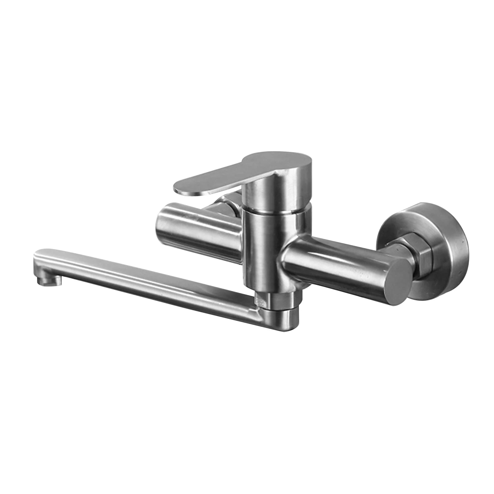 Silver Wall-Mounted Stainless Steel Rotatable Kitchen Faucet 360° Single Handle Hot and Cold Water Faucet For Both Homes Etc