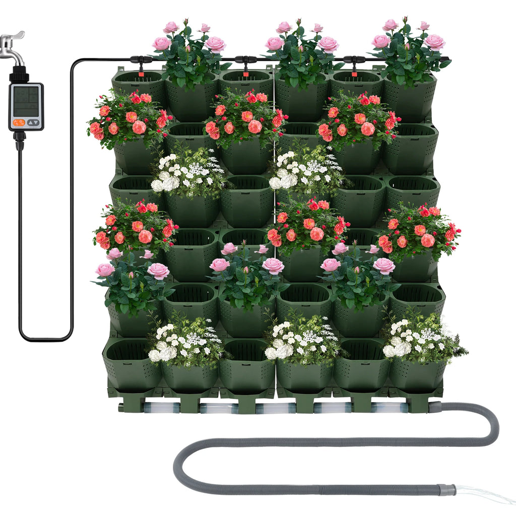 36 Cups Vertical Wall Planter Kit W/Auto Drip Irrigation Smart Timer & LCD Display Home Garden Grow Bag Garden Planter