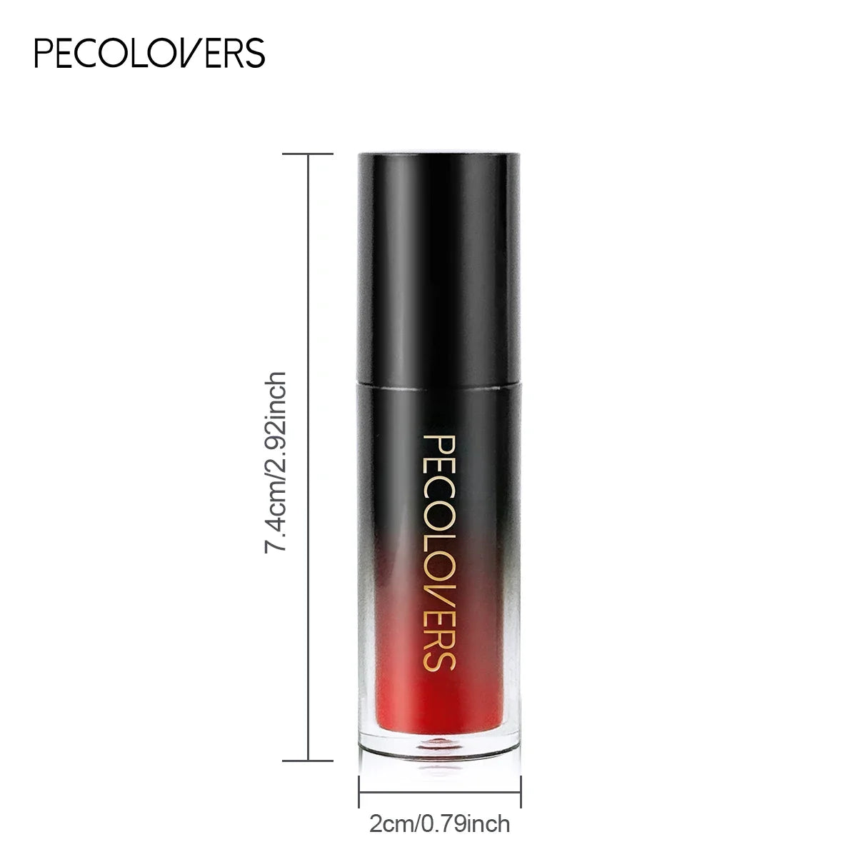 PECOLOVERS waterproof liquid lipstick in a gradient red velvet tube, long-lasting moisturizing lip makeup.