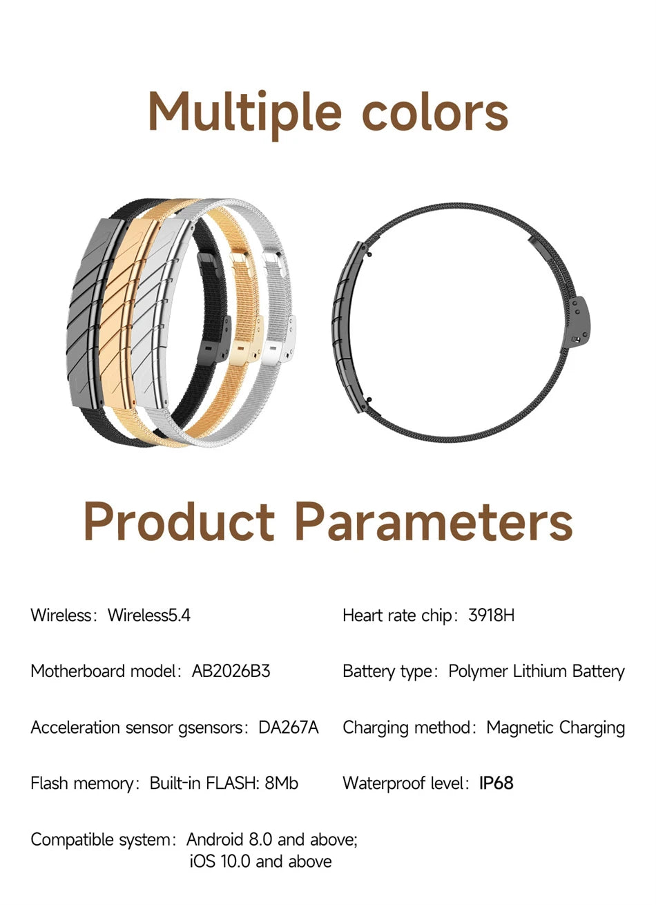 2026 New Bluetooth Smart Bracelet Health Wristband Heart Rate Sleep Stress Monitoring Sport Fitness Tracker No Screen Smartwatch
