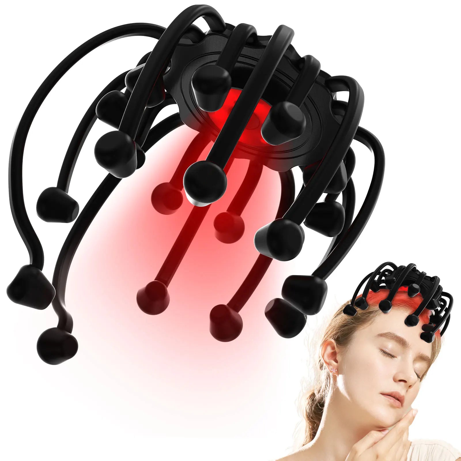 Electric Head Massager with Red Light Therapy - 5 Modes Black Relaxation Treatment black set Tidesmit