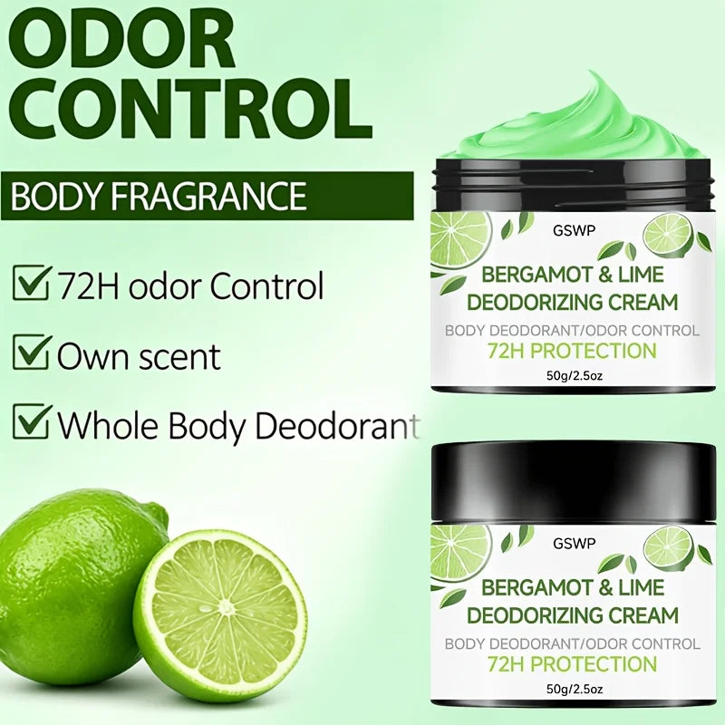 Tidesmit GSWP Bergamot & Lime Deodorant Cream for 72-hour all-over body odor control, 50g/100g.