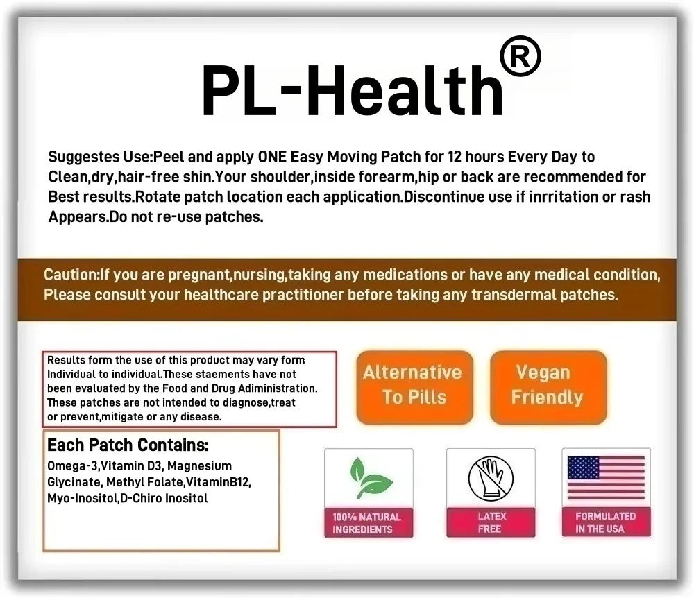 30 Patches Myo-Inositol & D-Chiro Inositol Transdermal Patches for Women with Magnesium Glycinate for Female Health & Wellness