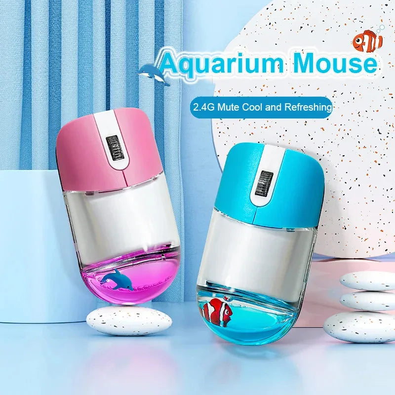 Creative Cute Floating Aquarium Animal 2.4 Wireless Mouse Ergonomics Mute Liquid Mice For PC Laptop Computer Accessoires Gifts
