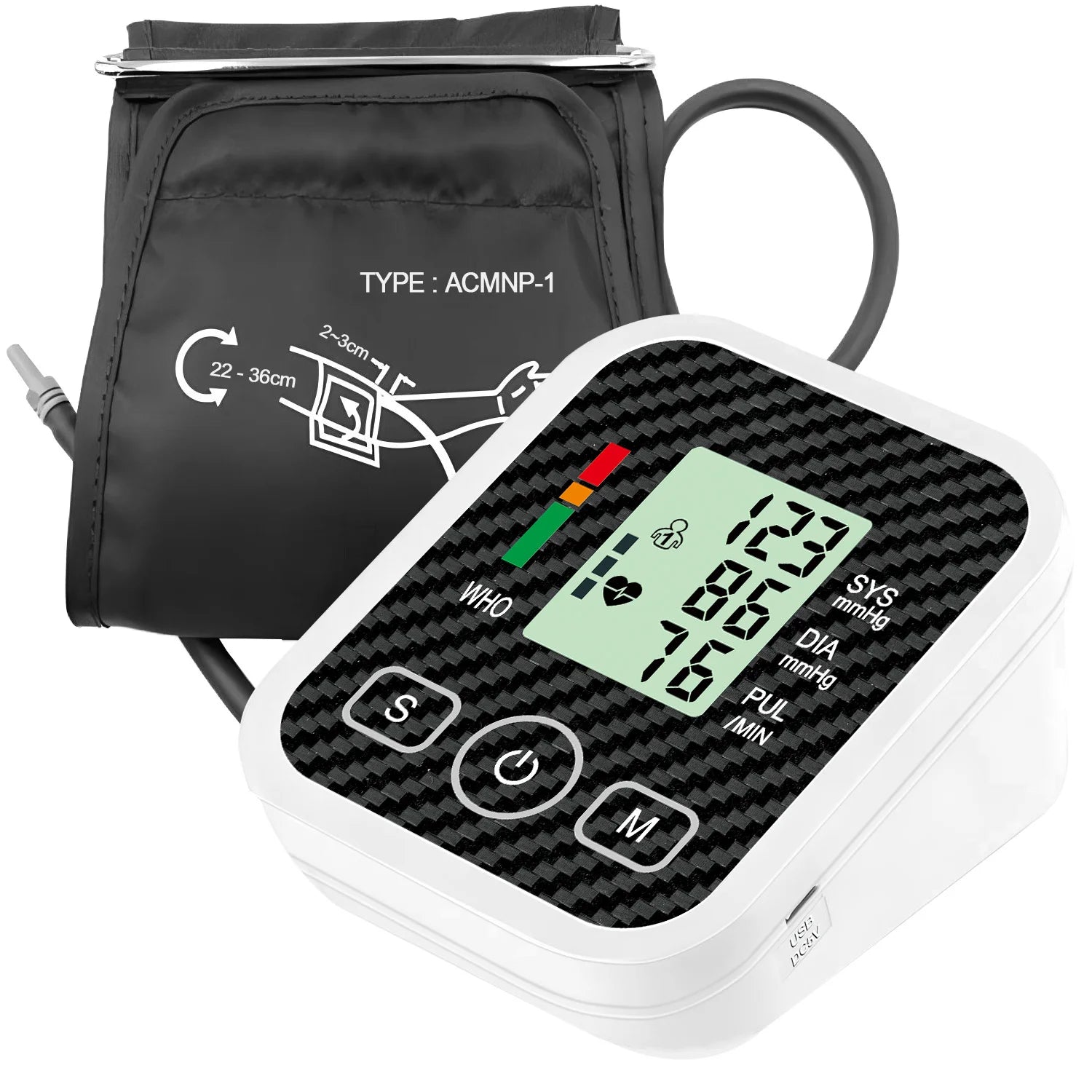 Upper Arm Blood Pressure Monitor with 36cm Cuff Automatic Digital Medical BP Tensiometer Heart Rate Detector Portable Home Care