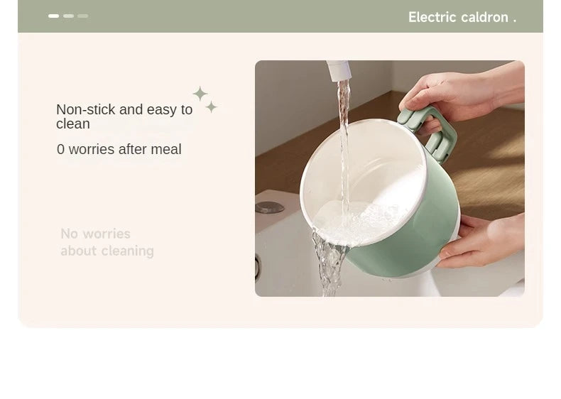 Mint green electric hot pot pouring clear water for easy cleaning, no-stick inner bowl