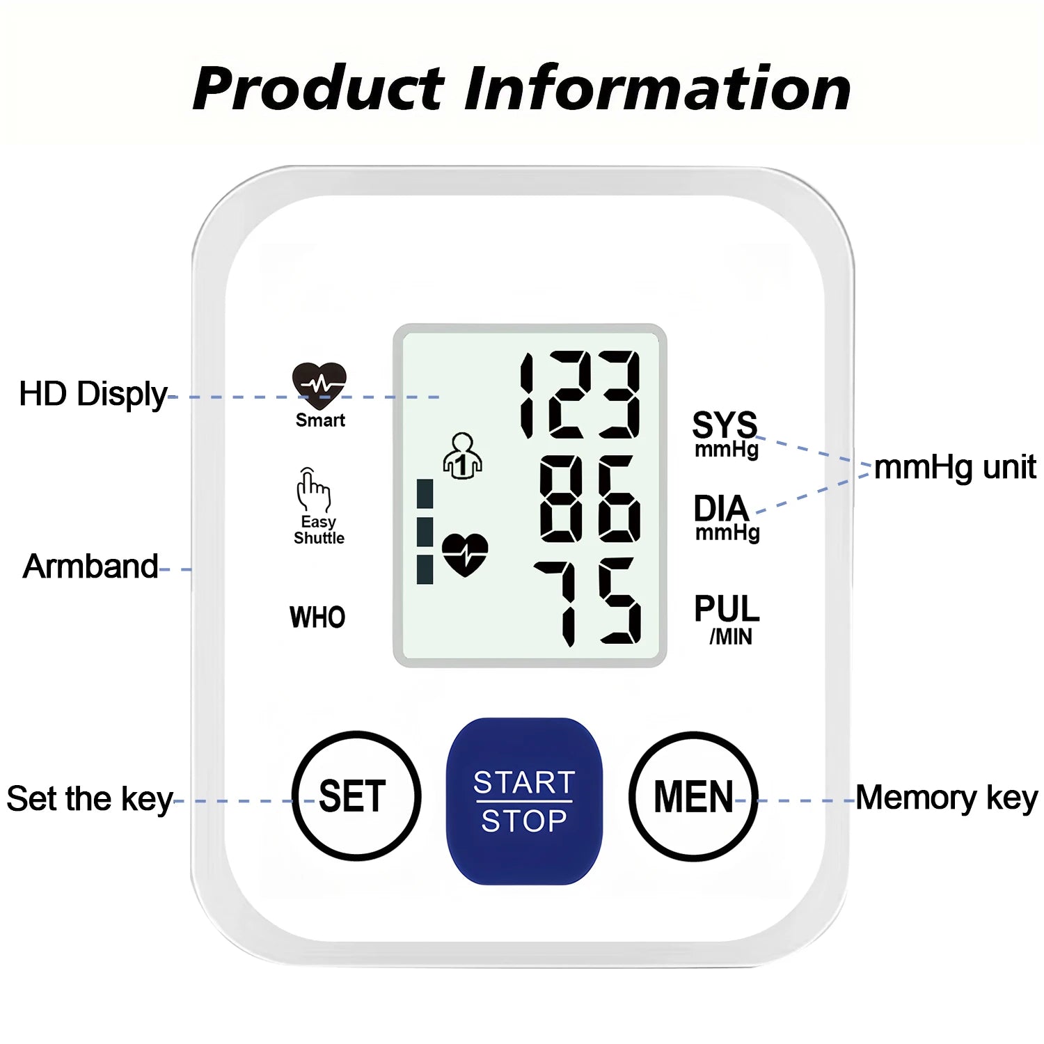 Medical Blood Pressure Tensiometer LED Display Digital BP Heart Rate Meter Arm cuff Blood Pressure Monitor BP Pulse Rate Meter