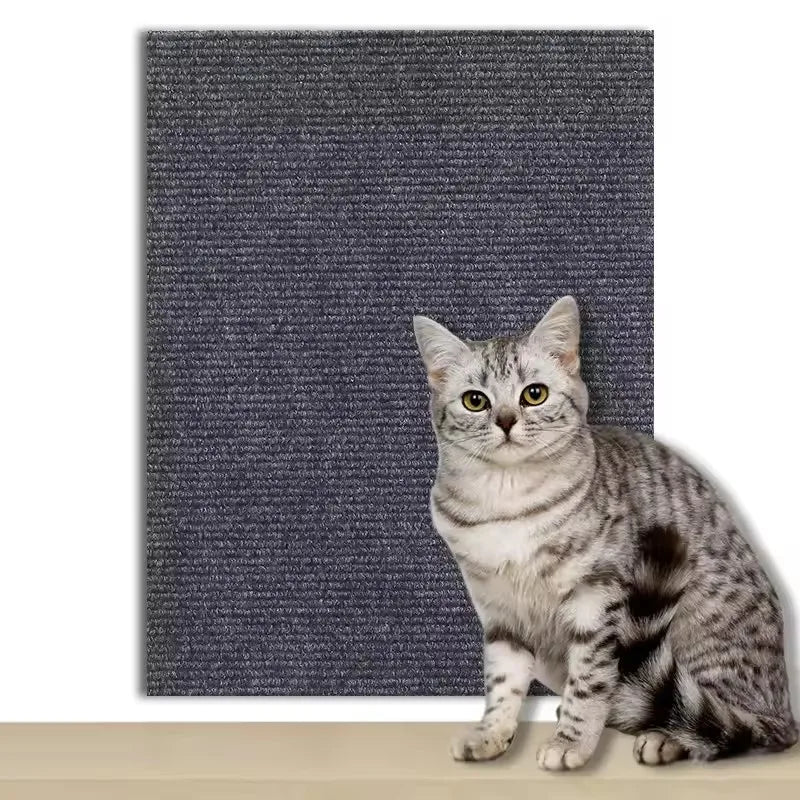 Dark gray self-adhesive cat scratching mat with cat posing