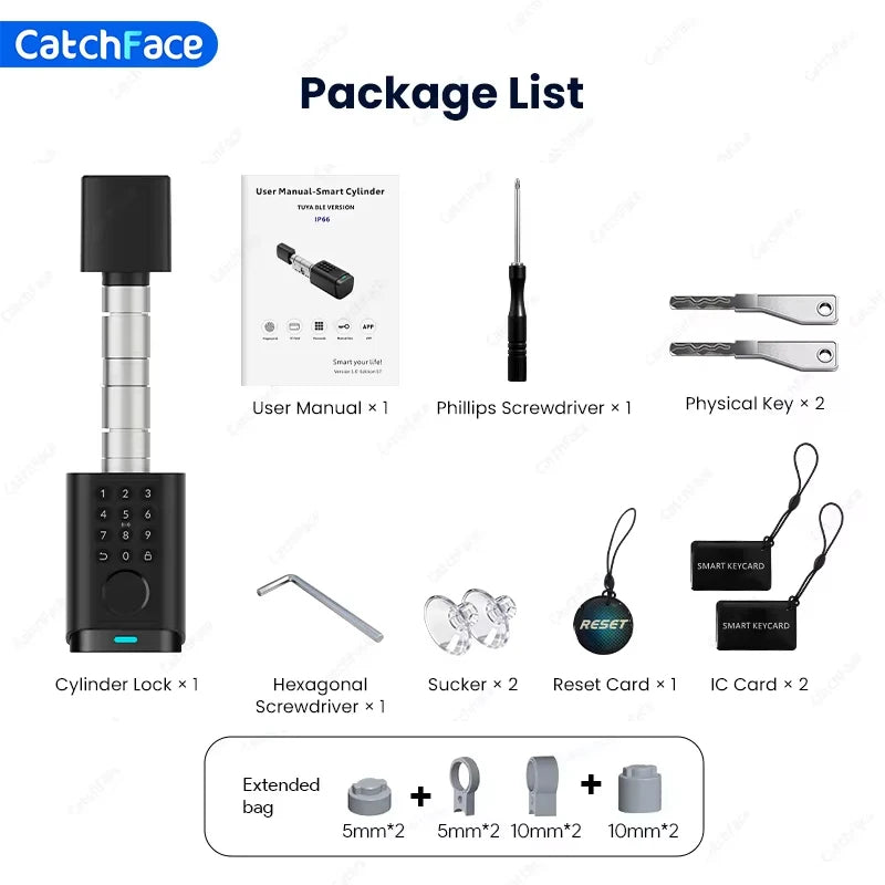 IP66 Waterproof 2026 New Generation TUYA APP Fingerprint Password Digital RFID Card Cylinder Smart Door Lock 60-90 90-120