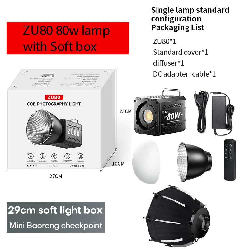 LED Video Light 60-80W Bi-Color Studio Lighting for Content Creators ZU80 with soft box Tidesmit