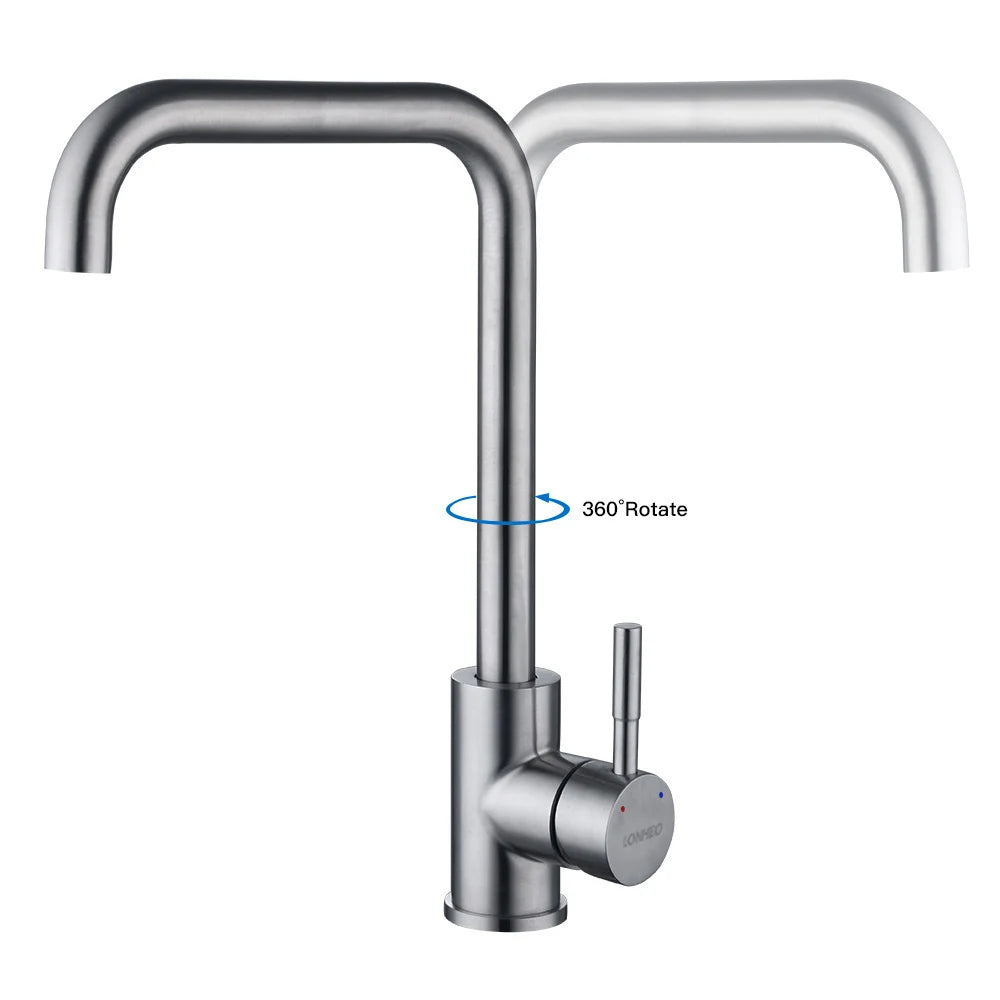 Low-pressure kitchen faucet, chrome-plated, 360° swivel, 304 stainless steel kitchen mixer