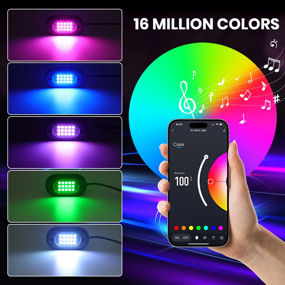 LED Rock Lights for Trucks | 4-12 Pod RGB App-Controlled Underglow Kit Tidesmit
