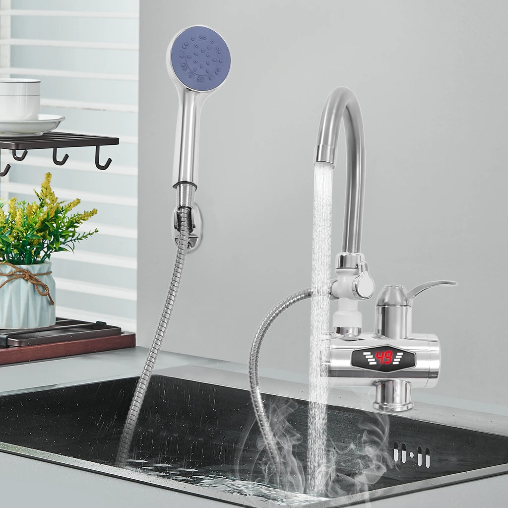 Electric Shower Water Heater Instant Hot Water Faucet 360° Rotating Fast Heating Tap Tankless with LED Display 3000W