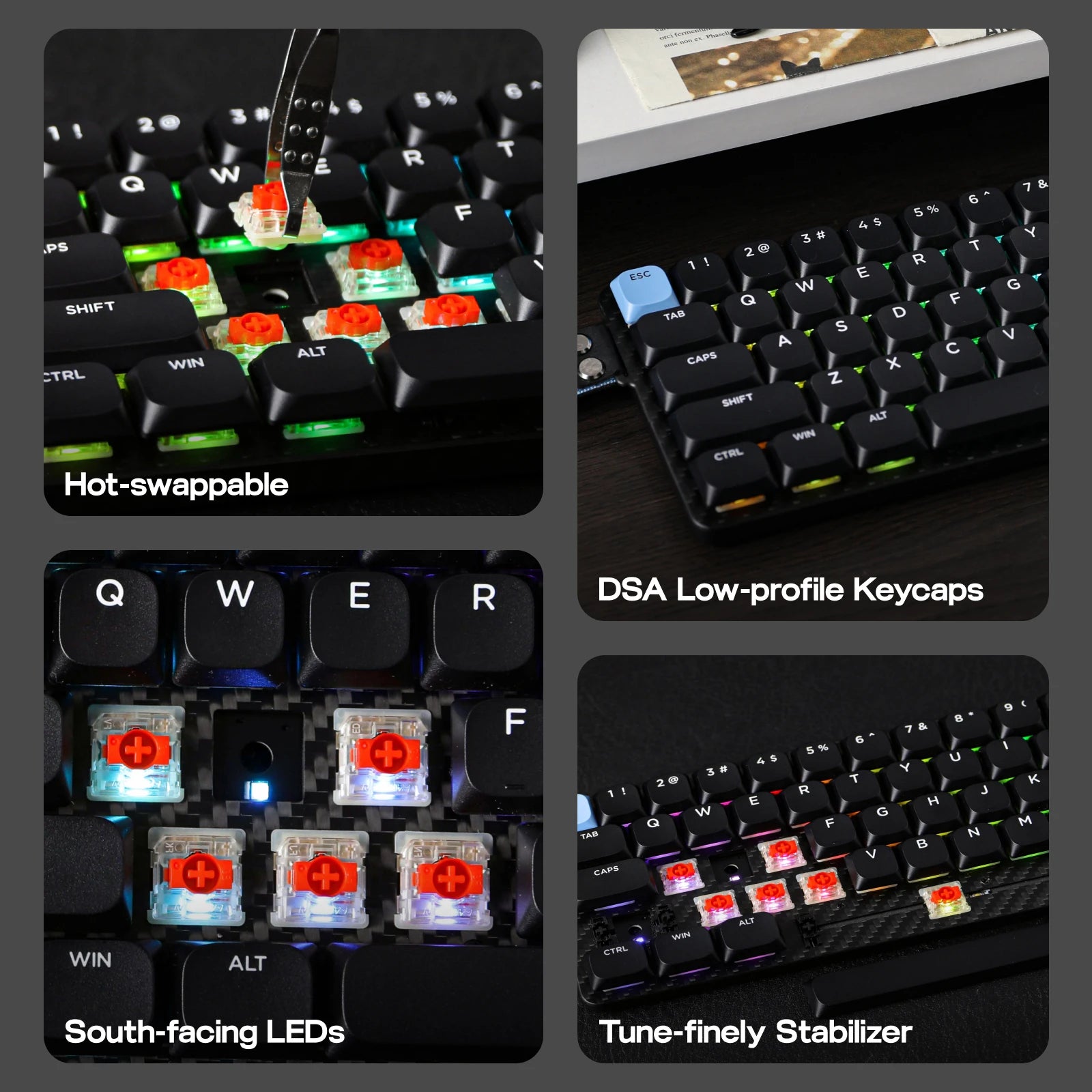 EPOMAKER Carbon60 60% ANSI US Layout Tri-mode Wireless Mechanical Keyboard with QMK/VIA Programmable & RGB Backlights