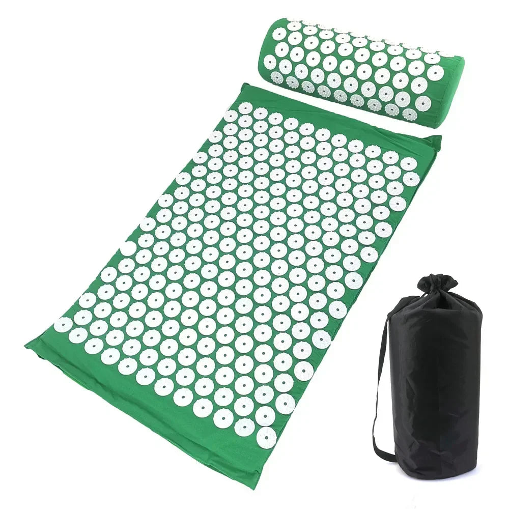 Acupressure Mat and Pillow Set | Targeted Muscle Relief & Recovery Back Massage Instrument Green Set with bag Tidesmit