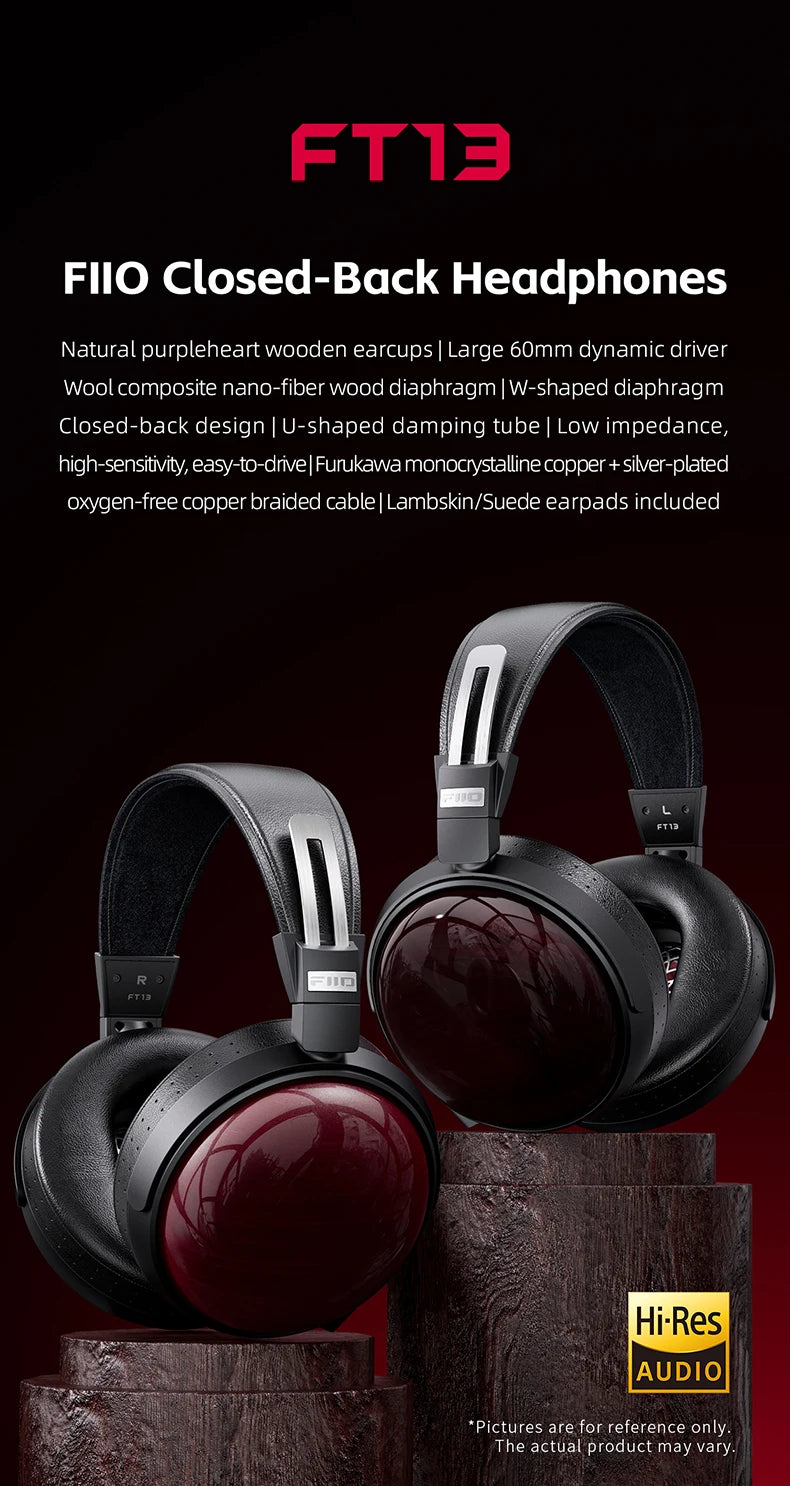 FiiO FT13 Closed-Back Audiophile Headphones in Purpleheart Wood Tidesmit