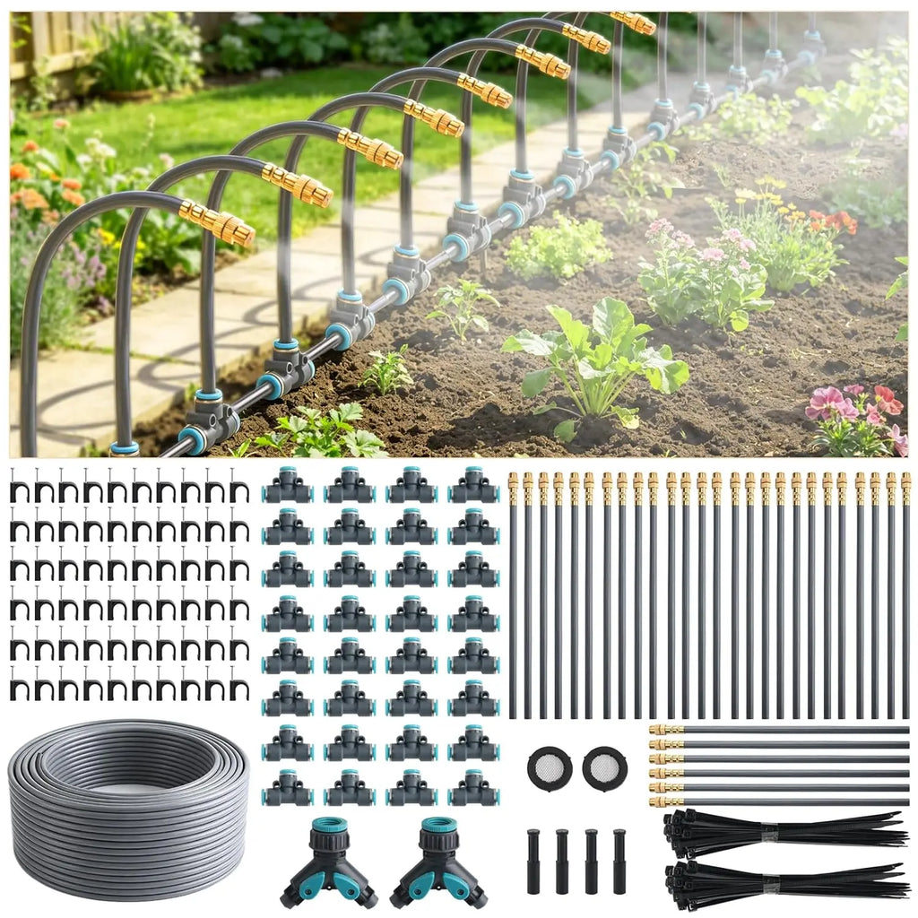 100 200FT 1/4" Drip Irrigation System Kit Automatic Garden Watering System With 16Pcs Adjustable Spray Nozzles For Garden Lawn