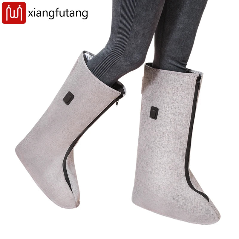 Grey full-wrap heated leg and foot massager boots for circulation and pain relief, featuring a zippered design.