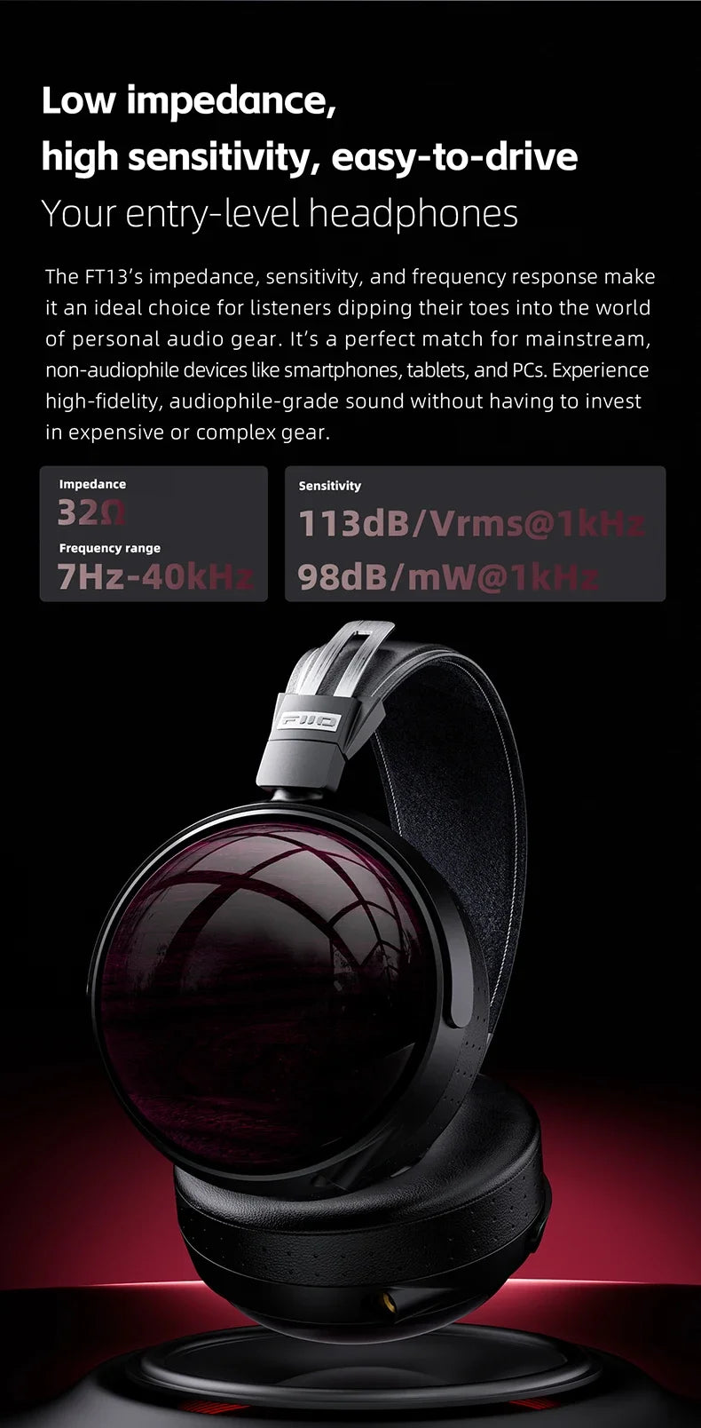 FiiO FT13 Closed-Back Audiophile Headphones in Purpleheart Wood Tidesmit