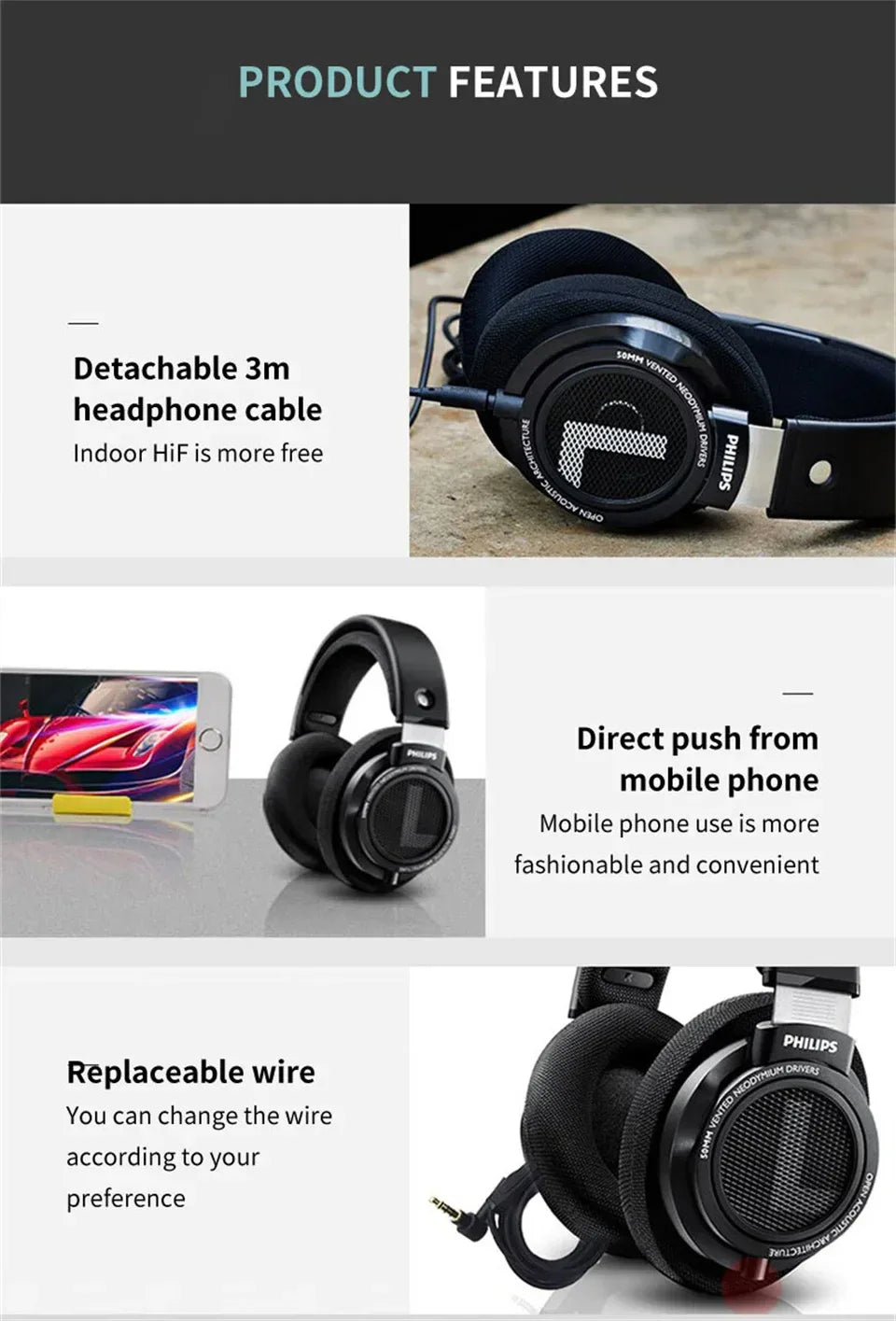Philips SHP9500 HiFi Open-Back Wired Headphones by Tidesmit Tidesmit