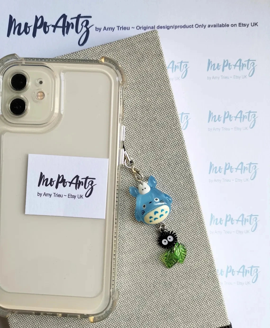 Kawaii Blue Animal Totoro Phone Charm Soot Sprite Keychain Woodland Anime Cat Cosplay Pendant Accessories Handmade Y2K Gift