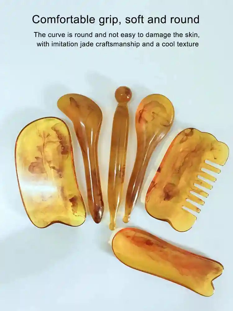 Gua Sha Scraping Tool Set 6-in-1 Face Body Massage Kit - Amber Eye Massage Instrument Tidesmit