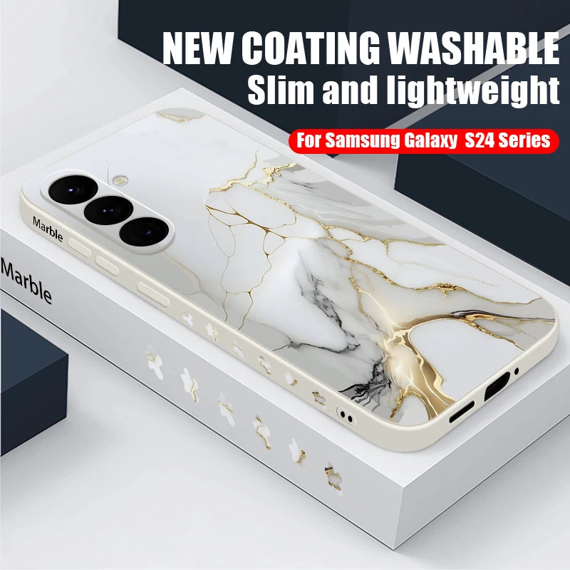 Samsung Galaxy S24 Marble Case with Lanyard - Slim Military Protection Tidesmit