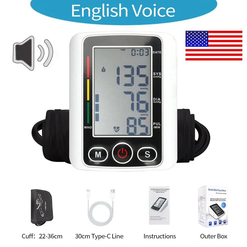 Automatic Tonometer Upper Arm Blood Pressure Monitor LCD Screen Sphygmomanometer Digital BP Monitor Medical Tensiometer Measure