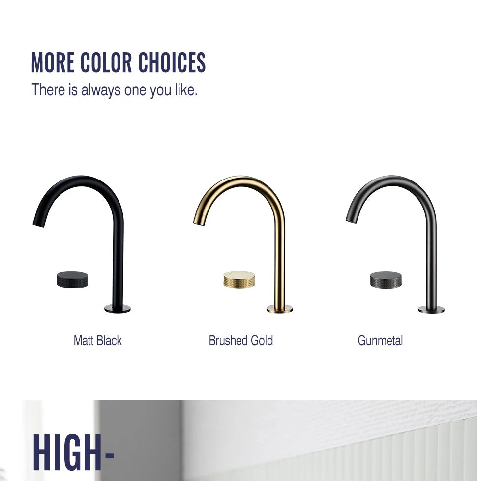 Gunmetal Basin faucet Knurled Switch 360 Rotating Spout two holes Deck Mounted Sink Tap Bathroom Widerspread Mixer 2 set