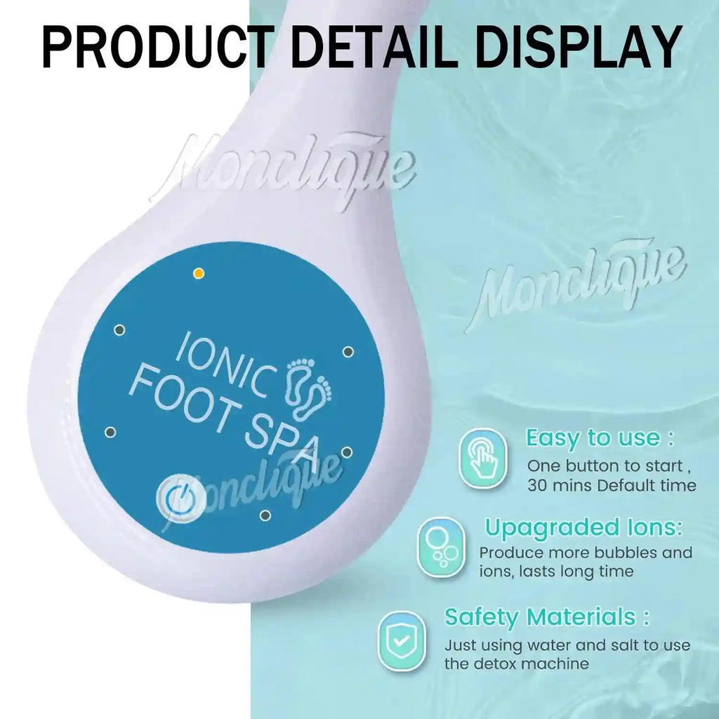 White hydrogen ionic detox foot spa array with one-button control for home vibration therapy and body cleansing.