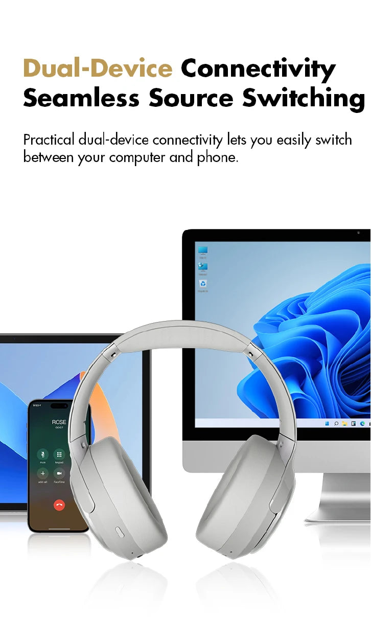 Tidesmit Wireless Headphones with Active Noise Cancellation - Over-Ear Tidesmit