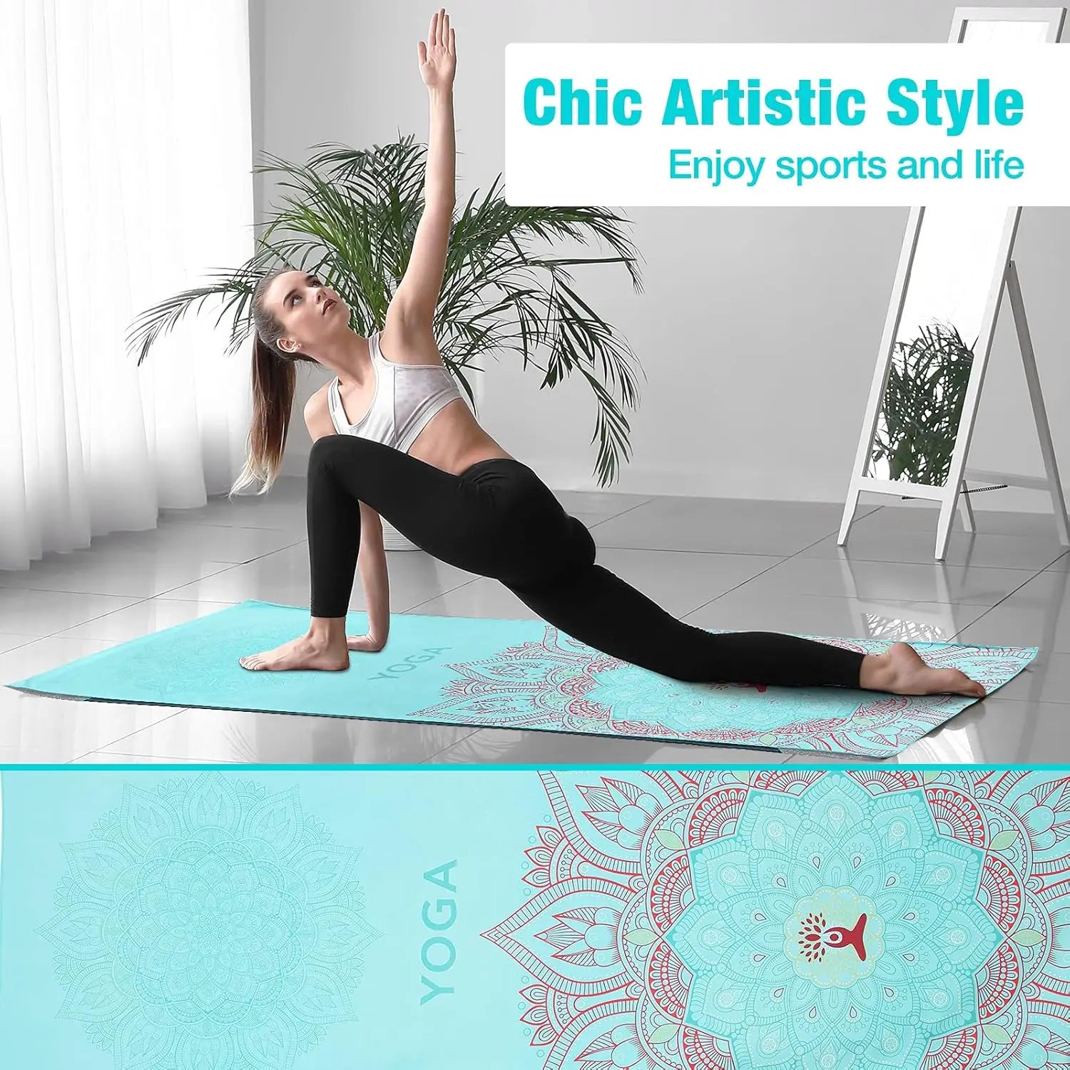 MoKo Yoga Towel Non Slip Hot Yoga Mat Yoga Blanket Printing Pattern Quick Dry with Corner Pocket for Bikram Pilates Gym Workout