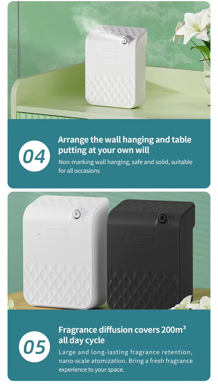 Waterless Essential Oil Diffuser Intelligent Fragrance Diffuser Wall Mounted Aromatherapy Scent Machine Day Cycle Long-Lasting