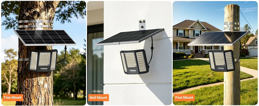Outdoor Solar Flood Lights Dusk to Dawn 20000mAh Long Battery Life 3 Colors Floodlight With Super Large Solar Panel 16.4 FT Cable Security Spotlights Waterproof For Yard Garden Backyard Porch Driveway