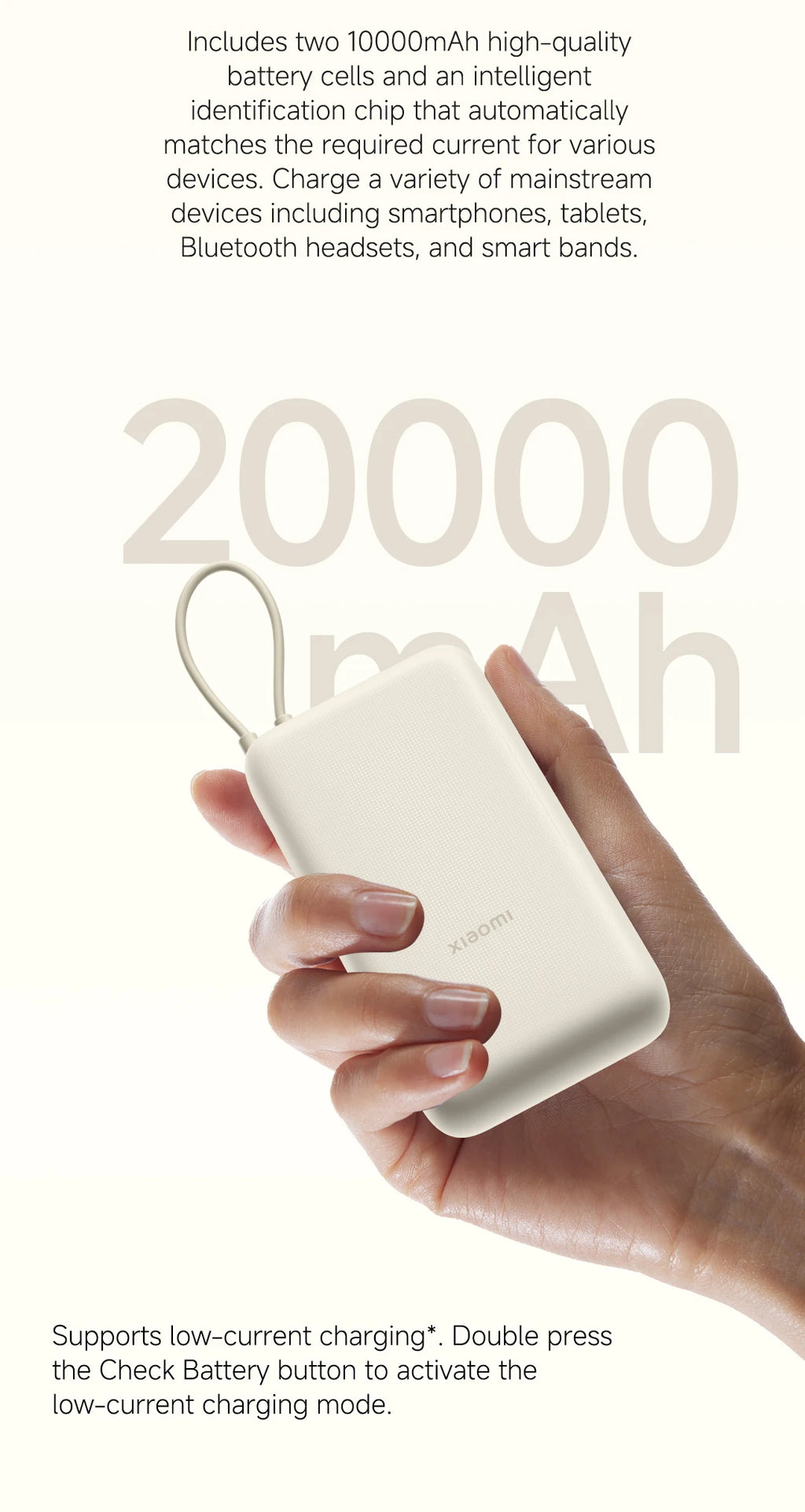 20000mAh Fast Charging Power Bank with Built-in Cable - Blue Tidesmit