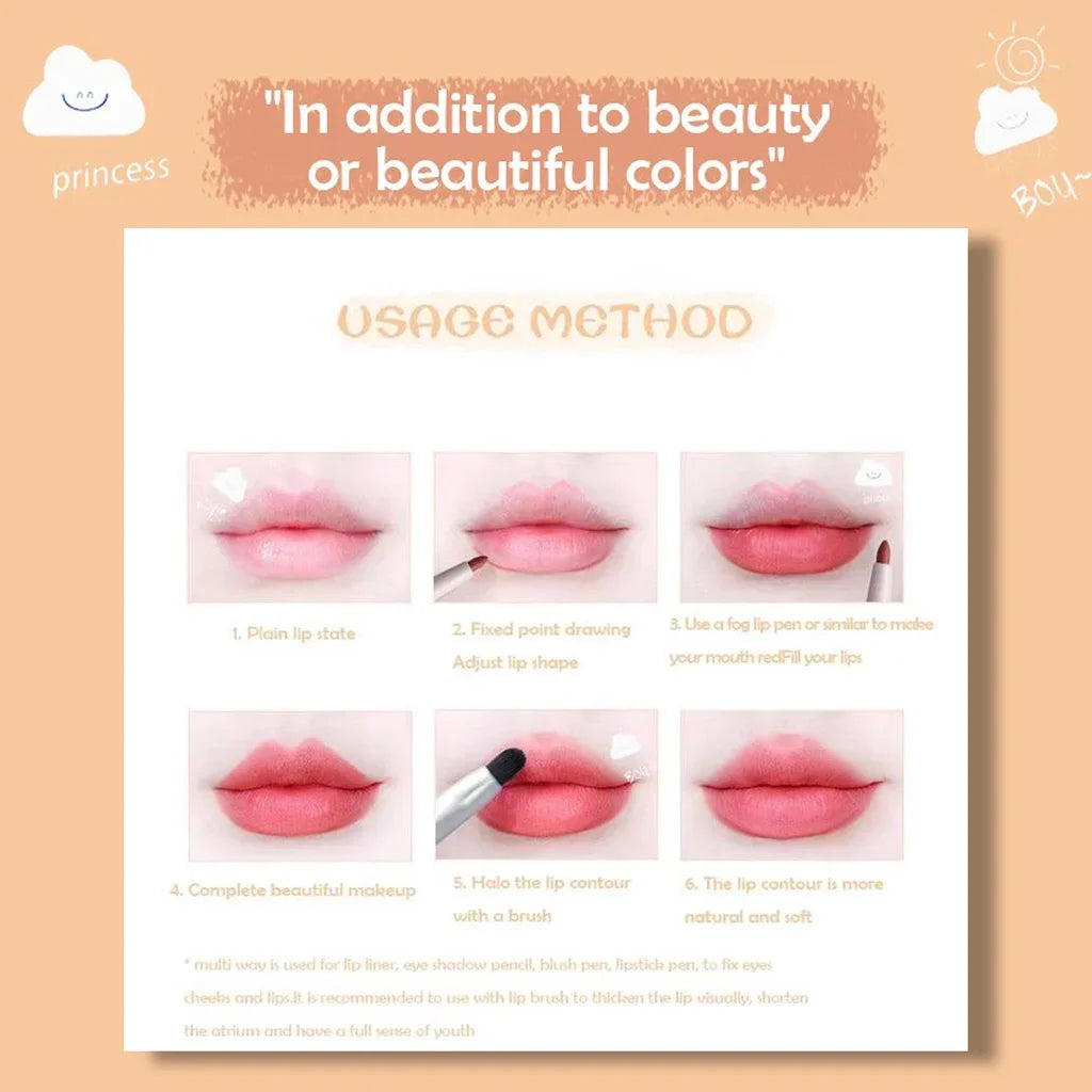 Face Secret waterproof matte lip liner pen tutorial showing application steps for a natural velvet lip makeup finish.