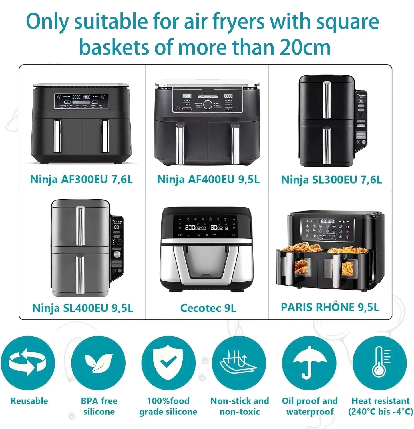 Air Fryer Accessories Set for  Ninja Foodi Max Dual Zone Air Fryer AF400EU/AF300EU/AF451EU  With Silicone Air Fryer Mold Baking