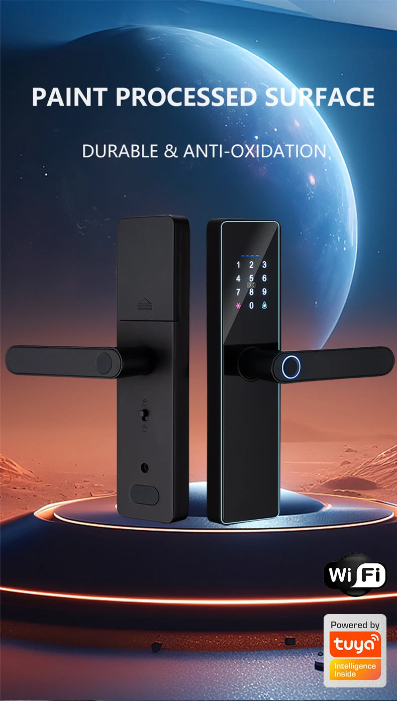 2026 New WiFi Tuya APP Smart Door Lock Remote Unlocking Digital Electronic Smart Home Wooden Door Lock Fingerprint Sound Quiet