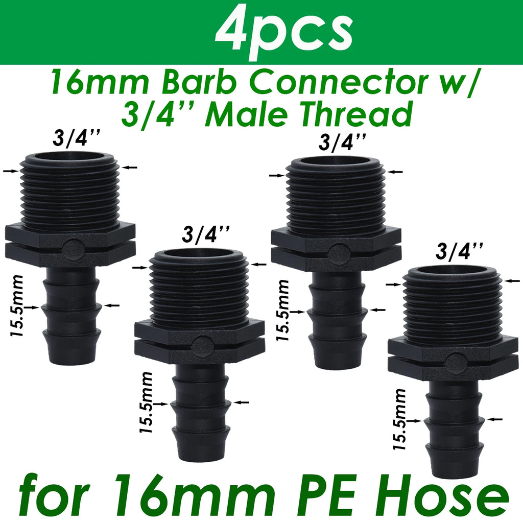 1/2" 3/4" Male Female Thread Connector To Barb 16mm 20mm 25mm PE Hose Adapter Tee Elbow Garden Irrigation Drip Watering System