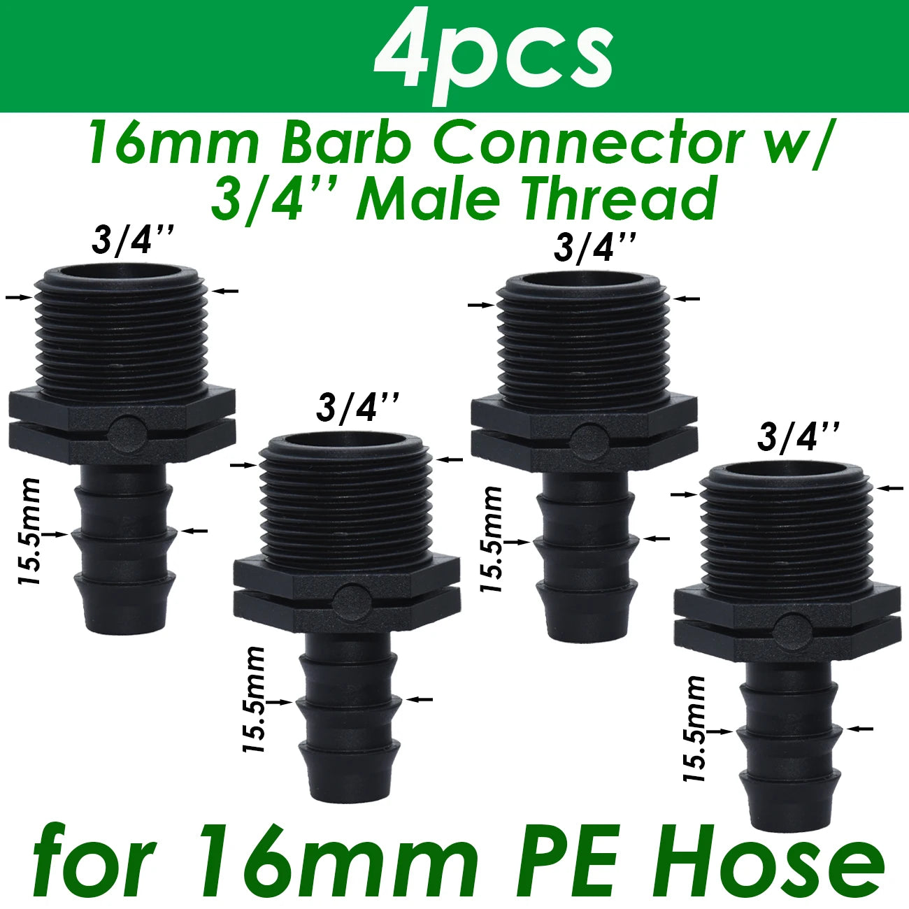 1/2" 3/4" Male Female Thread Connector To Barb 16mm 20mm 25mm PE Hose Adapter Tee Elbow Garden Irrigation Drip Watering System
