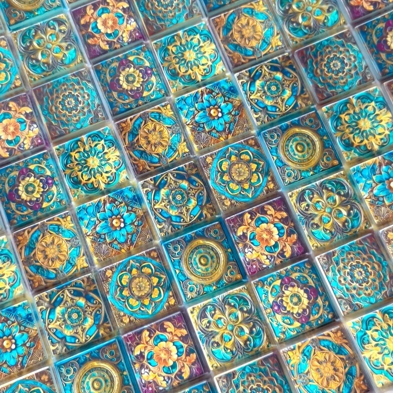 16/32 Pcs DIY Meltable Glass Mosaic Tiles Pack Unique Floral Design Handcraft Decorations Ideal for Do-It-Yourself Projects