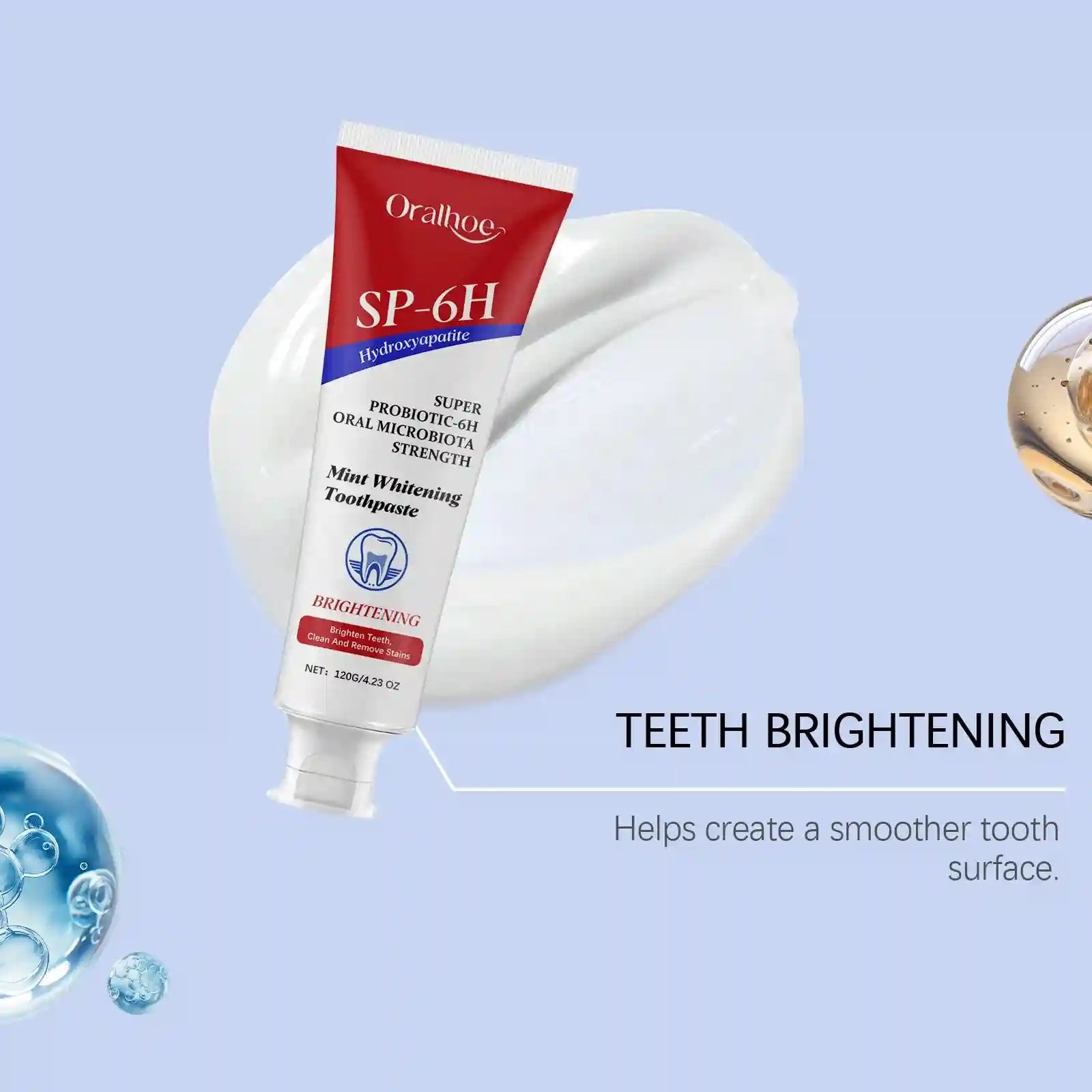 Tidesmit SP-6 Probiotic Whitening Toothpaste for plaque removal, stain whitening, and fresh breath oral hygiene