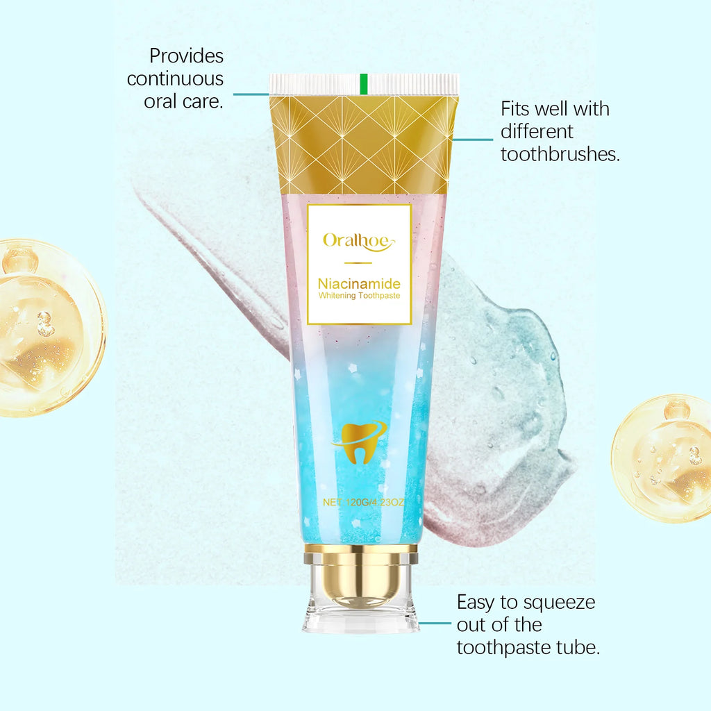 Tidesmit Niacinamide whitening toothpaste for deep stain removal, gum soothing, and fresh breath oral care.